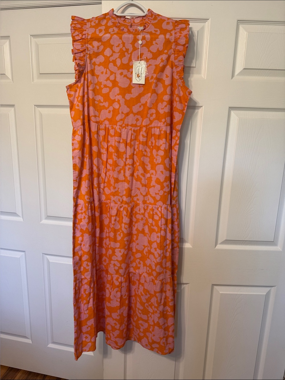 Mud Pie Orange and Pink Ruffled Sleeve Maxi Dress